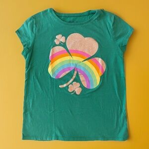 The Children's Place Girls Kids L 10-12 Green Gold Shamrock St Patricks T-Shirt
